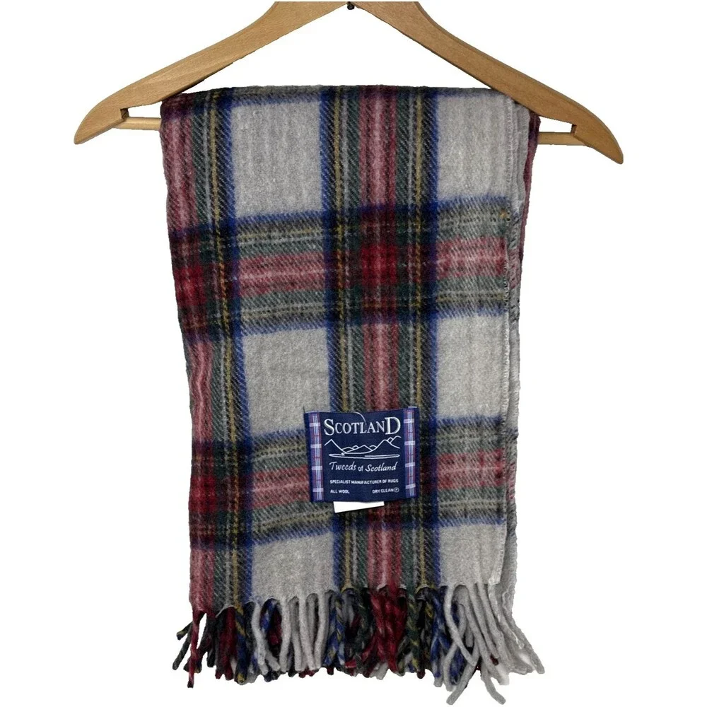 Tweeds of Scotland Wool Stewart Dress Tartan Throw Blanket Fringed 62x72 NEW